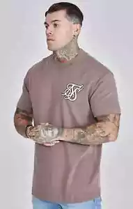 SikSilk Mens Brown Logo T-Shirt Large - Picture 1 of 5