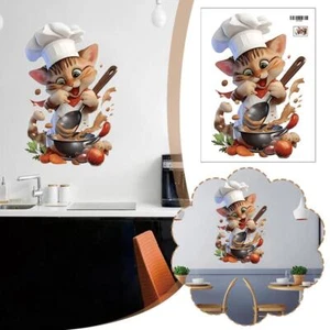 Linda calcomanía de pared de cocina de chef hipopótamo y gato y afortunado - animal encantador^ - Imagen 1 de 12