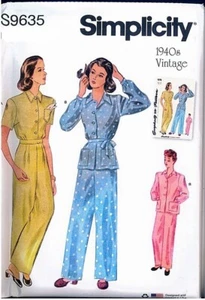 Pijama vintage década de 1940 reedición para mujer ropa de salón patrón simplicidad S9635 sin cortar - Imagen 1 de 4