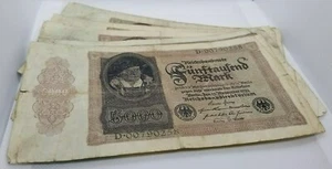 DEUTSCHLAND LOT 5 BANKNOTEN 5 000 MARK 1922 SEHR SELTEN ZIRKULIERT OHNE RESERVE - Bild 1 von 6