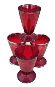 1950s Set of 4 Anchor Hocking Royal Ruby Red Glass Footed Sherry Cordial Glasses - Picture 1 of 6