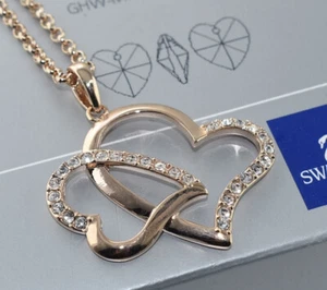 18K Rose Gold Plated made with Swarovski Crystal 35mm NECKLACE w Earring K/754G - Picture 1 of 5