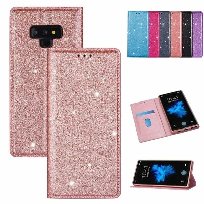Glitter Flip Card Case For Samsung S6 S7 Edge S8 S9+ S10 E Magnetic Stand Covers - Image 1 of 4
