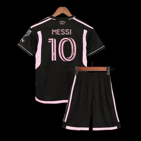LIONEL MESSI #10 INTER MIAMI CF YOUTH AWAY JERSEY + SHORTS KIT BLACK KIDS Cover