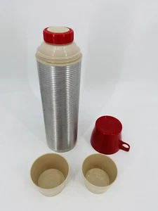 Vintage Thermoskanne Modell 2484H roter Deckel Aluminium gerippt Vakuumflasche Quart USA - Bild 1 von 9