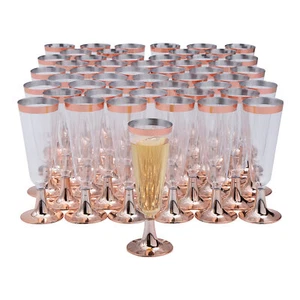Bulk 100 Pc. Clear Champagne Flutes with Rose Gold Trim - Picture 1 of 2