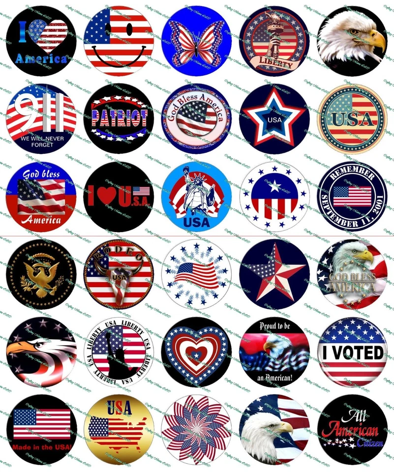 Juego de imágenes de tapa de botella patriótica de 1" precortada 30 1 Foto 1 de 1