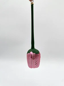 Pink Rose Long Stemmed Flower Polish Glass Christmas Tree Drop Ornament Floral - Picture 1 of 8