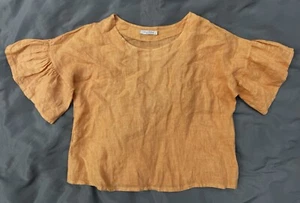 Top de mujer L Peach Viola Borghi 100 % lino manga acampanada excelente - Imagen 1 de 4