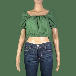 H&M Dark Green Puff Sleeve Crop Top Size XS - "Sookie" - Picture 1 of 17