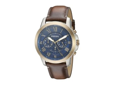 Reloj para hombre Fossil Grant cronógrafo esfera azul caja de dos tonos correa de cuero marrón FS5150 Foto 1 de 3