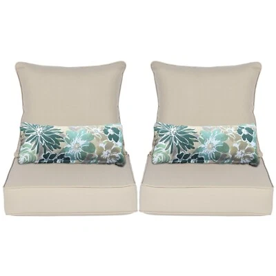 Juego de cojines para silla profunda de comedor muebles de patio exterior Aoodor 24""x24"" con 2 almohadas Foto 1 de 2