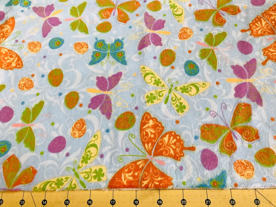 Butterflies on Blue 25" X 44" Flannel fabric #1323 - Image 1 of 1