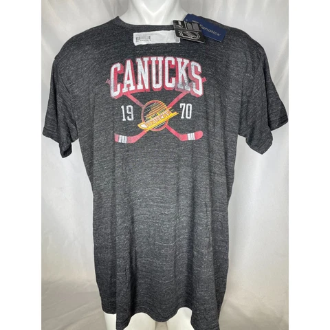 Vancouver Canucks NHL Fanatics Grey 1970 Vintage Logo T-Shirt Men's 2XL NWT Cover