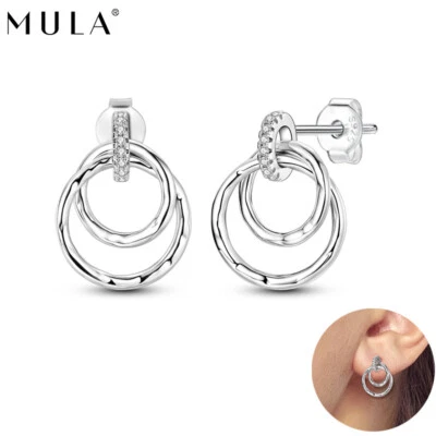 Original unregelmäßige Kreise Stud Ohrringe Frauen Schmuck 925 Sterling Silber - Bild 1 von 4