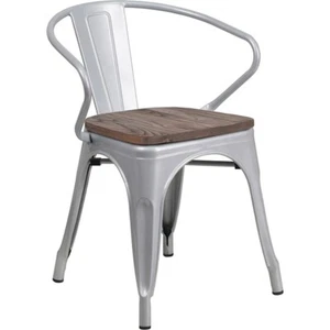 Flash Furniture Silver Metal Chair with Wood Seat and Arms - CH-31270-SIL-WD-GG - Picture 1 of 1