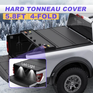 1X 5.7 /5.8FT 4-Fold Hard Tonneau Cover For 2009-2025 Ram 1500 Truck Bed w/ LED - Picture 1 of 9