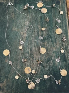 Vintage Designer Necklace Long 62” Multi Tone Metal Chain With Embellishments - Picture 1 of 7