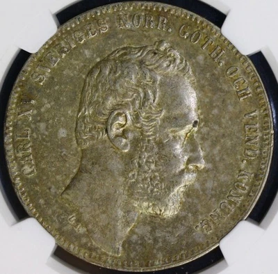 1864 ST Suecia, 4 Riksdaler Riksmynt, NGC AU55 Foto 1 de 4