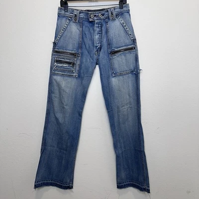 Vtg Y2K Guess Blue Denim Jeans Japanese Style Cargo Pant  Distressed Sz 30x32 - Image 1 of 4