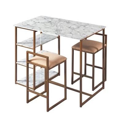 Teamson Home Marmo Modern Marble-Look Breakfast Table Set with 2 Stools and - Image 1 of 4