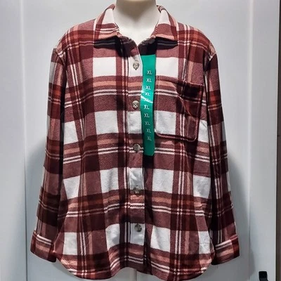 Camisa Para Mujer Eddie Bauer Microfleece Cuello Abotonado Marrón A Cuadros Nueva Con Etiquetas Talla XL Foto 1 de 4