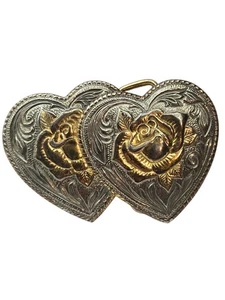Women's Heritage Collection Double Heart Belt Buckle Silver and Gold Plated - Picture 1 of 7
