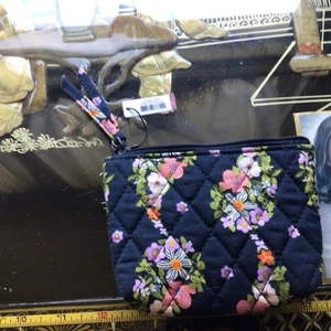 Borsa cosmetica VERA BRADLEY colorata 4"x 5" piccola trapuntata cerniera fiori blu - Foto 1 di 6