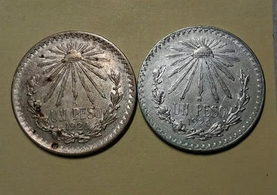 2 Mexico 1926 and 1920  1 Un Peso AU .800 Silver Coin - Image 1 of 4