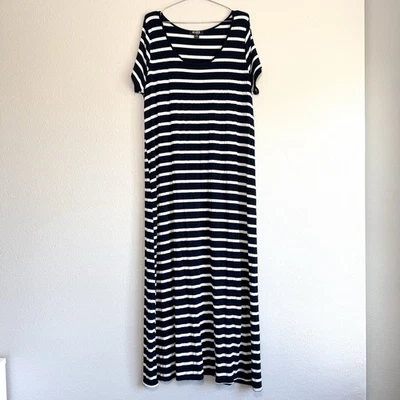 Relaxx by Exist Maxi T 恤连衣裙尺寸 2X 条纹胶囊极简主义弹力 — 第 1/4 张图片
