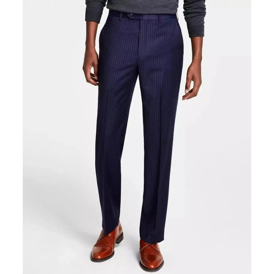 Pantalones de traje clásicos Michael Kors para hombre azul marino a rayas lana elástica Malone 44x30 Foto 1 de 4