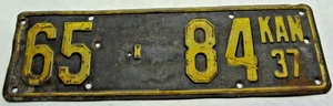 Nummernschild KANSAS 1937 '65 84' - KOSTENLOSER VERSAND!!! - Bild 1 von 2