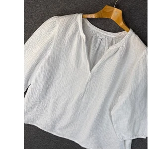 J Jill weiß Crinkle Gaze V-Ausschnitt 3X Bluse Top 100% Baumwolle festlich Cottagecore - Bild 1 von 10