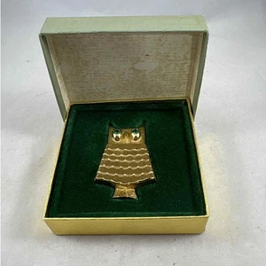 1969 Avon Jeweled Owl goldfarbene Brosche Parfum mit grünen Strassaugen Box - Bild 1 von 7