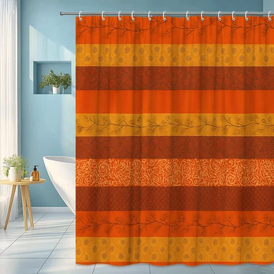 Cortina de Ducha Otoño Naranja con Diseño Floral para Decoración Otoño Foto 1 de 4