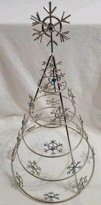 Wire Christmas Tree w Snowflakes Blue Clear Rhinestones Tabletop MCM Heavy Wire - Image 1 of 4