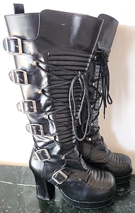 Demonia GOTHIKA-200 Knee High Gothic Steampunk Black Boots Size 8 - Picture 1 of 10