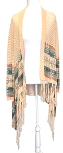 Questions Damen offene Strickjacke Staubtuch Größe M Pfirsich Fransen Küste Boho - Bild 1 von 12