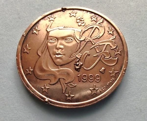 RARE! Mint error, France 5 Euro Cent 1999, KM# 1284, Copper plated steel coin. - Picture 1 of 4