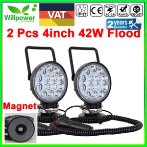 2 Pcs 4inch 42W Round Portable Magnetic Base Flood Led Work Light for Car 4x4 - Imagen 1 de 11