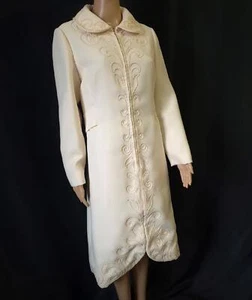 ELEGANT Mid-Century CREAM SOUTACHE Stegari 1960s Vintage COAT DRESS - L/XL - Picture 1 of 10