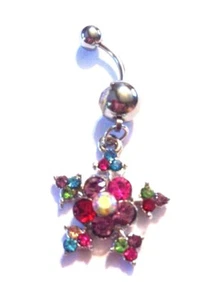 Beautiful Silver Snowflake Rhinestones Dangle Belly Piercing Navel Ring Multicol - Picture 1 of 1
