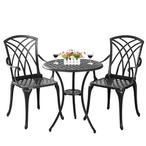 Juego de mesa y silla de bistró de 3 piezas de exterior de aluminio fundido 2 para jardín - Imagen 1 de 9