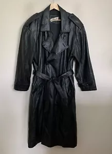 Gabardina Viaggio Cuero Negro Cuello Cinturón Doble Pecho Forrado Talla M - Imagen 1 de 12