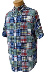 BOCA CLASSICS Men’s Sz Large India Madras Plaid Patchwork Short Sleeve Shirt EUC - Picture 1 of 9