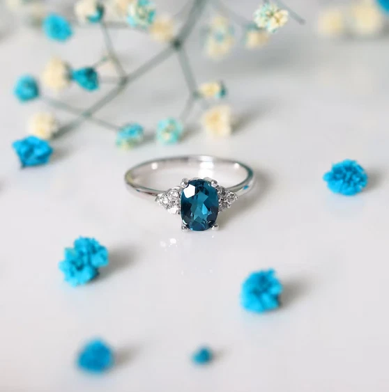 Natural 2.CT London Blue Topaz & White Moissanite 10K White Gold Engagement Ring - Image 1 of 4