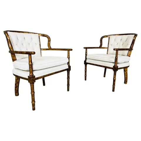 Henredon Attributed Faux Bamboo Tortoise Occasional Armchairs Cover
