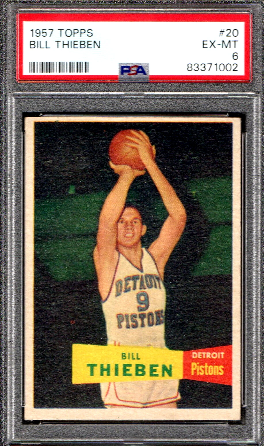 1957 TOPPS #20 BILL THIEBEN ROOKIE DETROIT PISTONS 002 - PSA EX-MT 6 -ATTRACTIVE