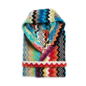 $460 MISSONI GIACOMO HOODED BATHROBE MEDIUM ZIGZAG CHEVRON BLUE ORANGE MULTI NEW - Picture 1 of 4