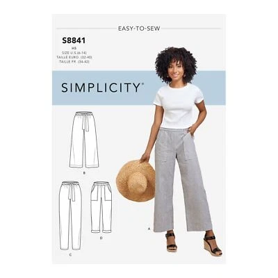 SIMPLICITY 8841 WIDE LEG PULL ON PANT MISSES Sewing Pattern 6-14 & 14-22 - Image 1 of 3